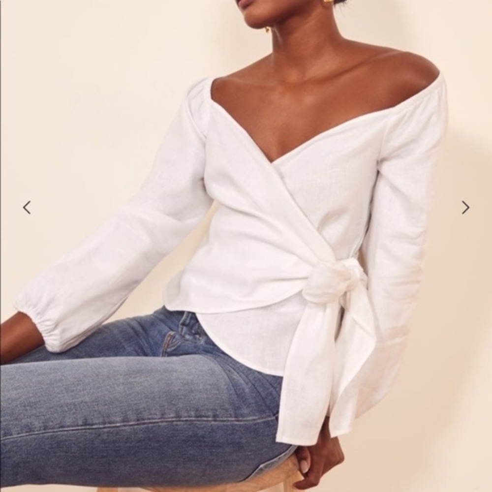 Reformation Hart White Linen Top - Large